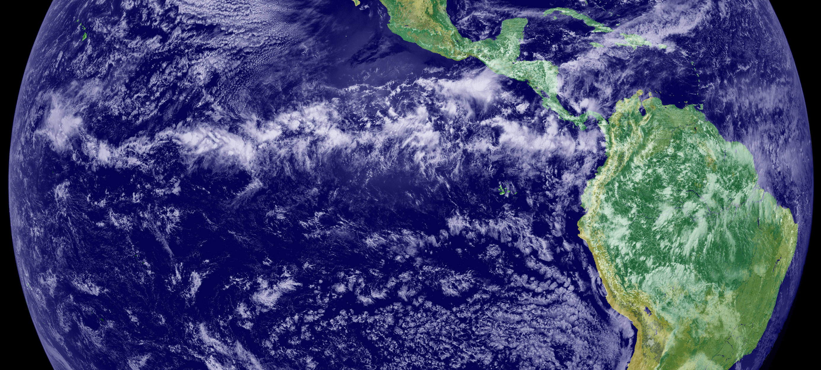 Abb. 2: Die ITC auf einem Satellitenbild. Quelle: NASA mit Daten des GOES-11 Umweltsatelliten , public domain gemeinfrei , NASA Earth Observatory .