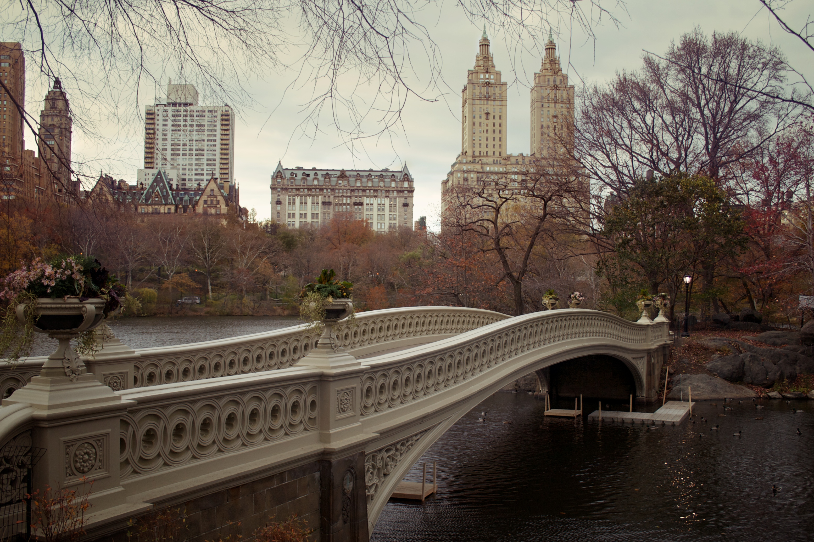 Abb. XY: Central Park, New York City. Eine der vielen Brücken und eine Wasserfläche. Quelle: David Joyce , C C BY-SA 2.0 , Wikimedia .