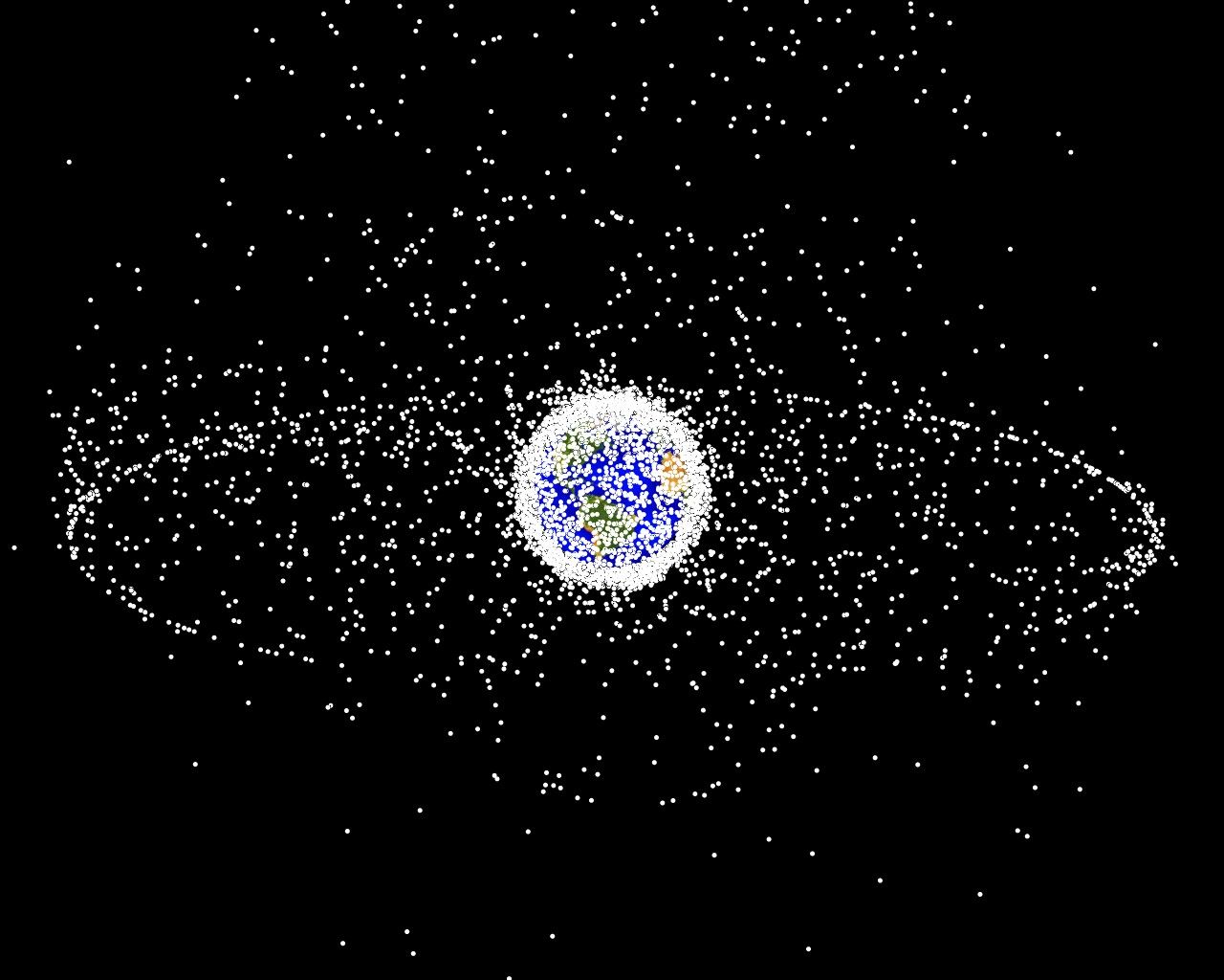 Computergrafik aller Satelliten umd die Erde