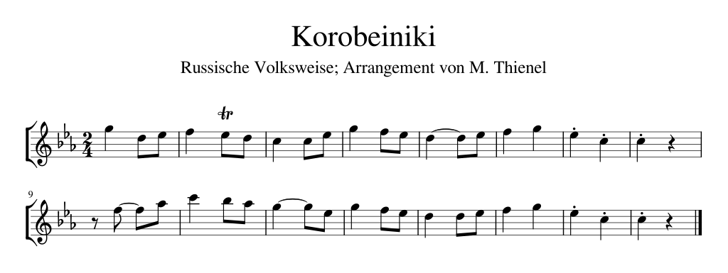 Noten des russischen Volksliedes „Korobeiniki“ (auch bekannt als „Korobushka“)